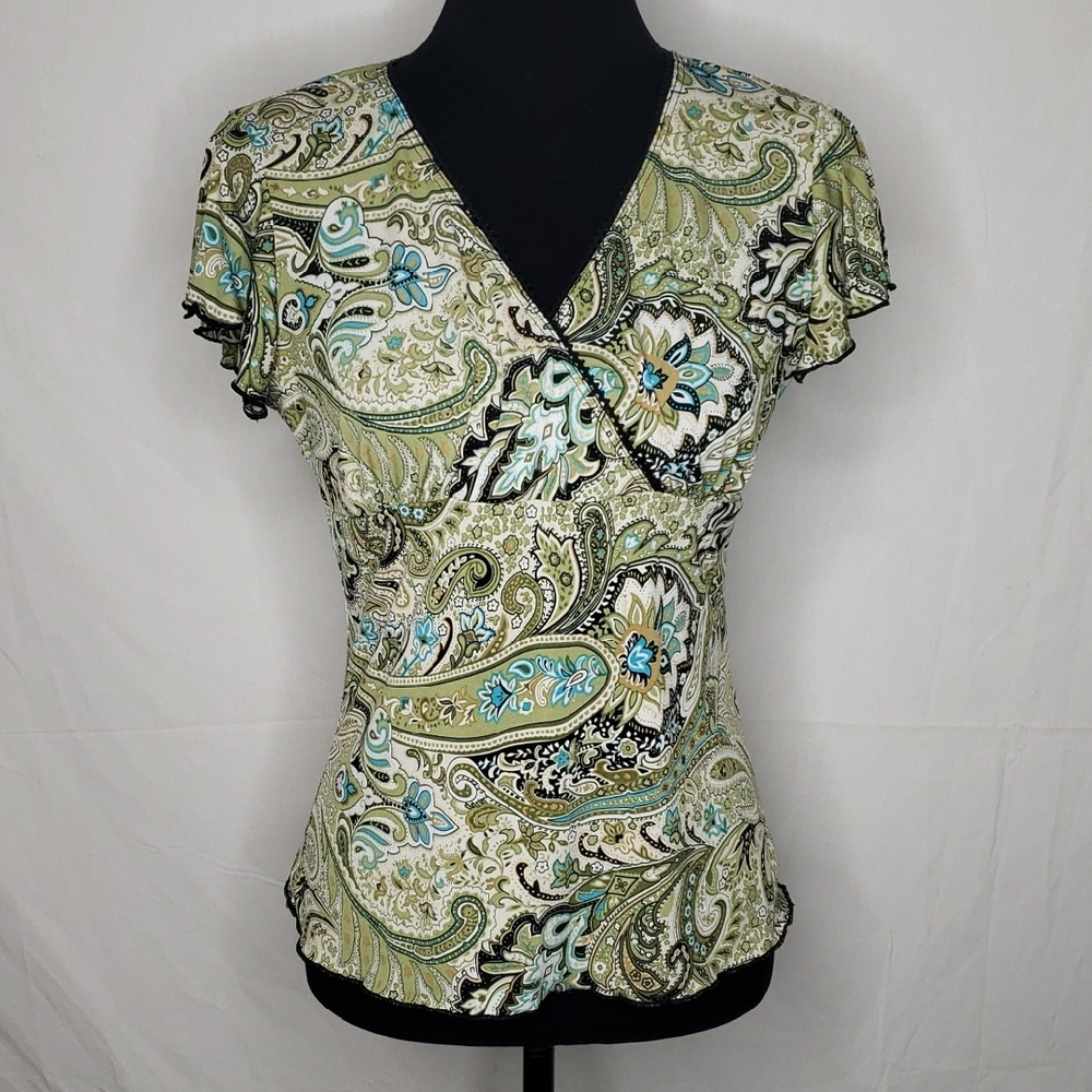 Vintage Perseption Concept Babydoll Paisley Ruffle Sleeves Top Size S 90s Fairy